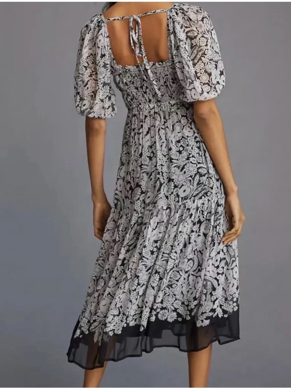 Anthropologie Floral Smocked Square Neck Midi Dress | L